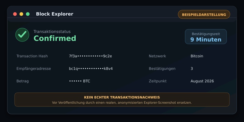 Blockchain-Transaktion: Beispieldarstellung Blockchain-Bestätigung einer Krypto-Auszahlung – Beispieldarstellung
