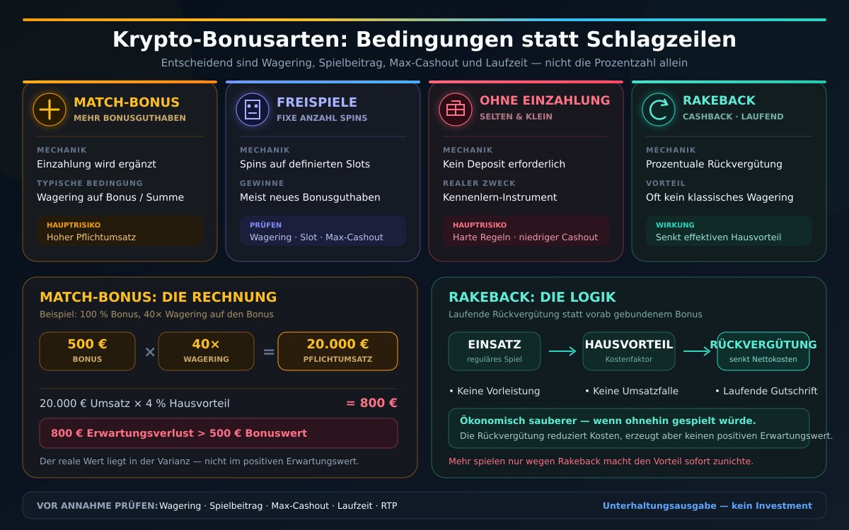 Krypto-Casino-Bonusarten: Match-Bonus, Rakeback, Cashback