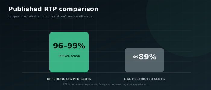 RTP comparison: crypto slots vs GGL-licensed slot machines