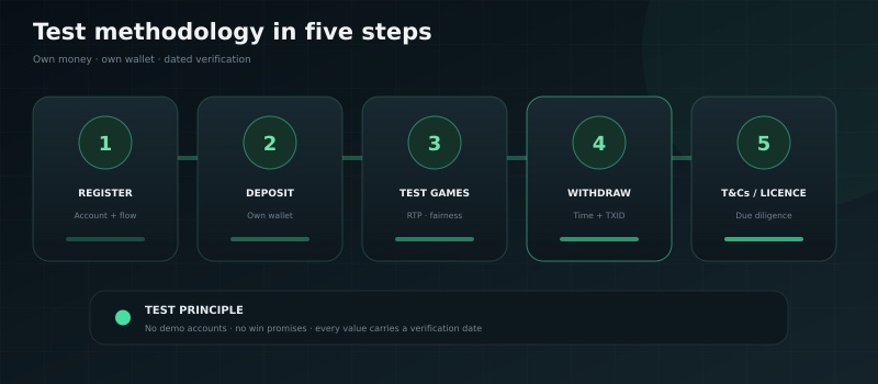 How Lasse Petersen tests and rates crypto casinos Lasse Petersen's test methodology: 5 steps for every casino review
