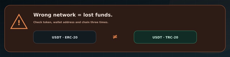 Avoid the wrong network mistake when depositing USDT Wrong network warning: sending USDT on wrong chain loses funds