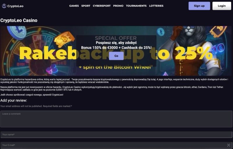 CryptoLeo — Vorschau CryptoLeo — Screenshot der offiziellen Website