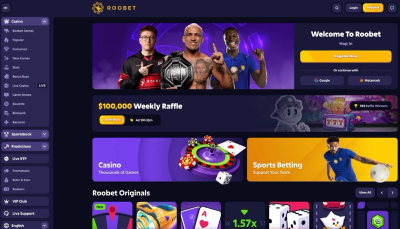 Roobet — Vorschau Roobet — Screenshot der offiziellen Website