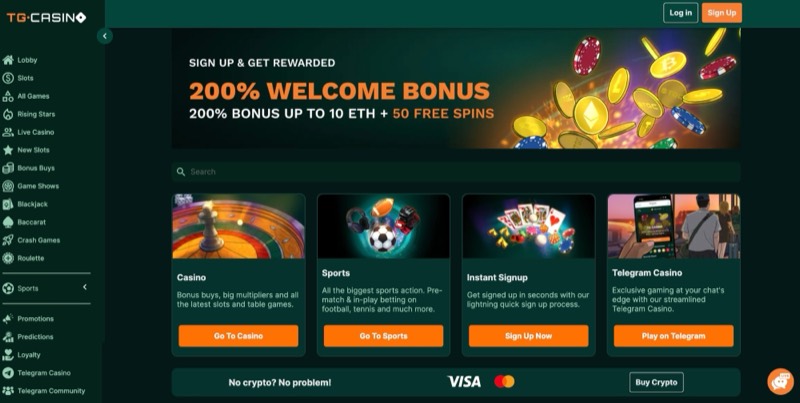 TG.Casino — Vorschau TG.Casino — Screenshot der offiziellen Website